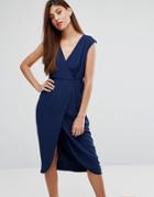 Darling Sleeveless Wrap Front Dress With Frill Detail - Navy