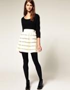 Asos Full Skirt In Velvet And Mesh Stripe - Cream