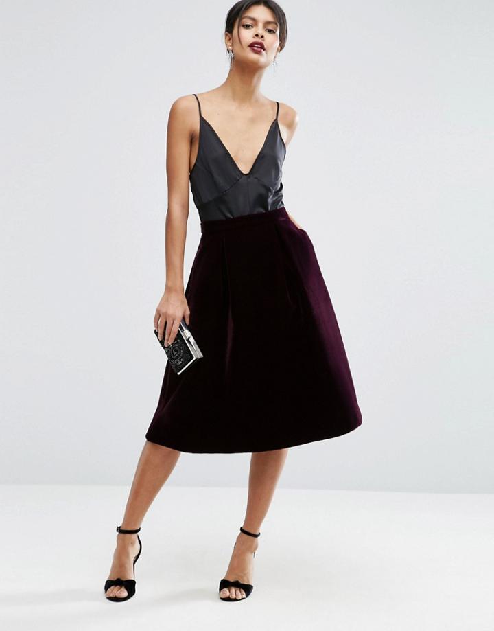 Asos Premium Prom Skirt In Bonded Velvet - Red