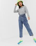 Signature 8 Acid Wash Highw-waisted Belted Mom Jean - Blue