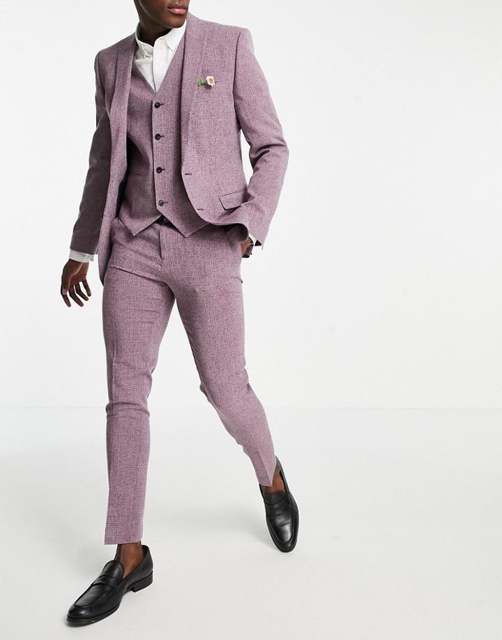 Asos Design Wedding Super Skinny Crosshatch Suit Pants In Wine Twist-pink