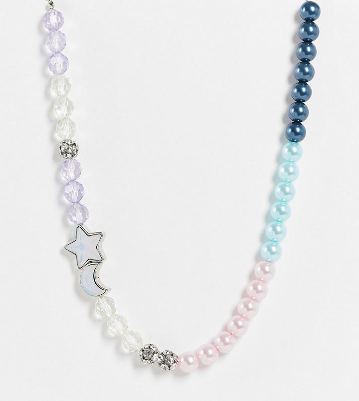 Reclaimed Vintage Inspired Cosmic Necklace With Star Charm In Faux Pearl-multi