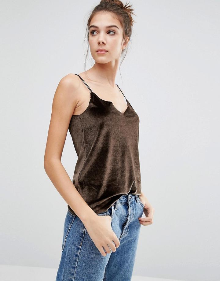 Pull & Bear Velvet Cami Top - Brown