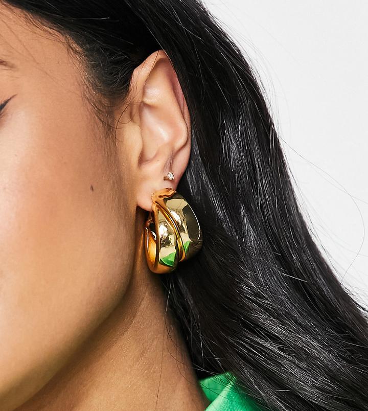 Asos Design 14k Gold Plated Hoop Earrings In Thick Cross Design