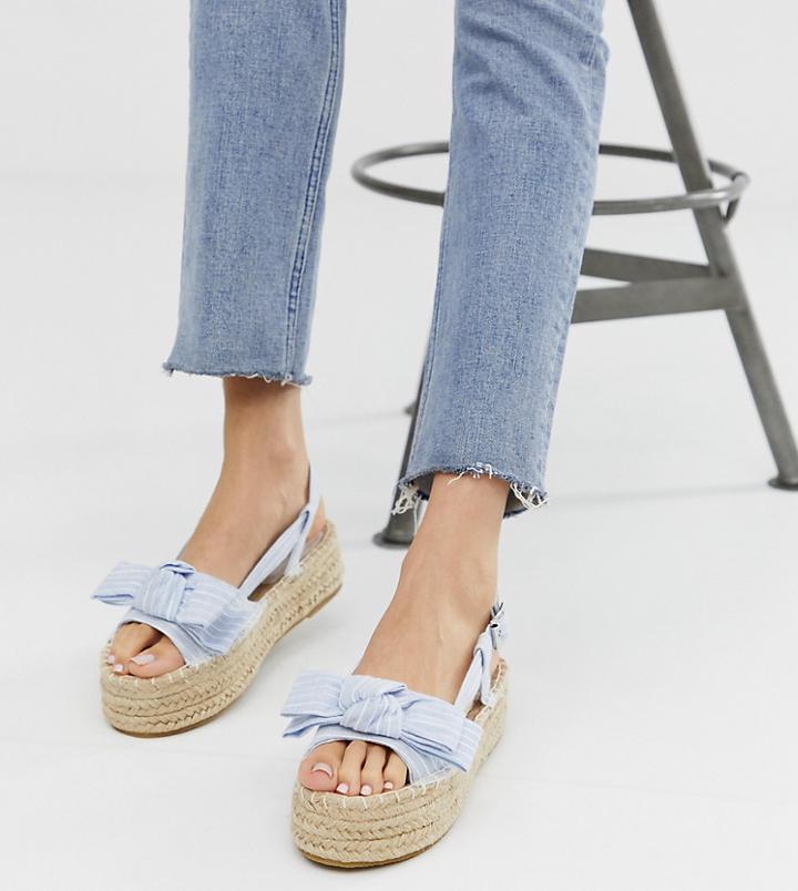 South Beach Exclusive Chambray Striped Flatform Espadrilles-blue