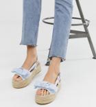 South Beach Exclusive Chambray Striped Flatform Espadrilles-blue