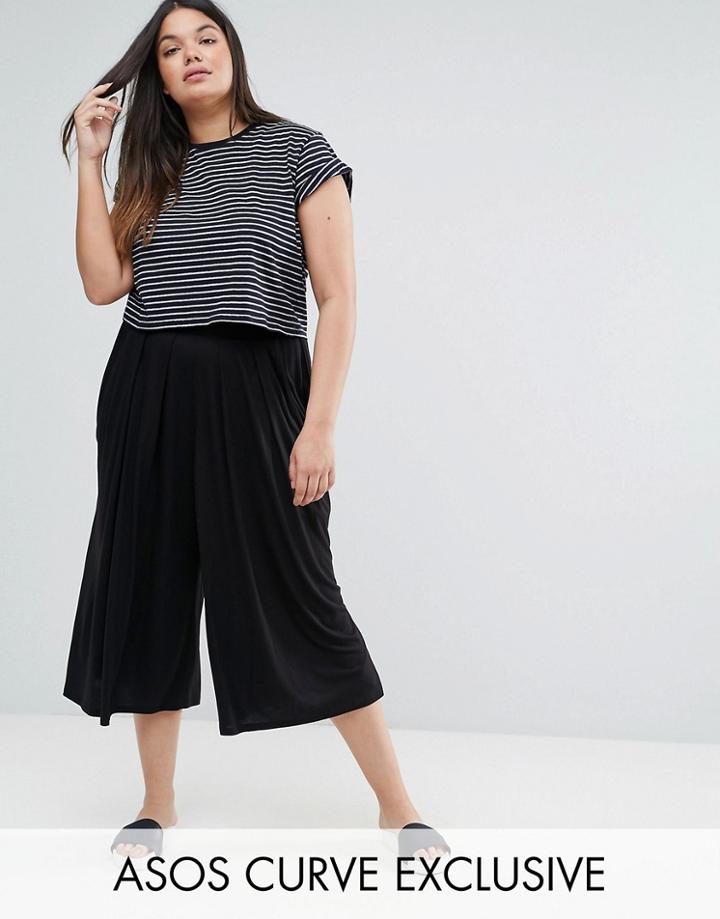 Asos Curve Exclusive Pleated Wide Leg Culotte Pant - Black