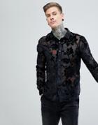 Asos Design Floral Burnout Shirt - Black