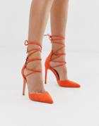 Public Desire Classy Orange Ankle Tie Heeled Shoes