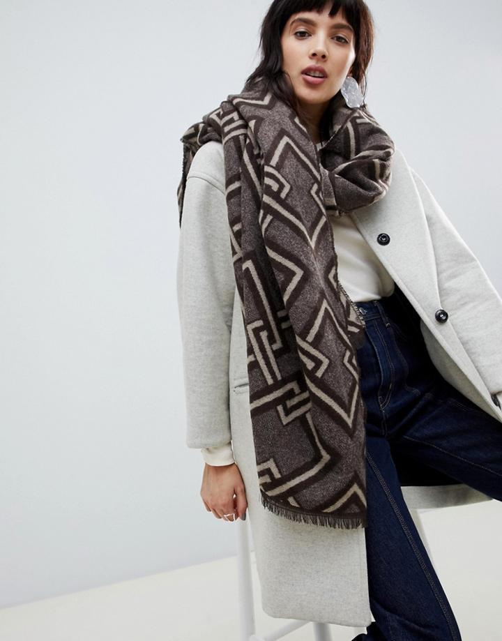 Asos Design Chain Jacquard Woven Long Scarf - Brown