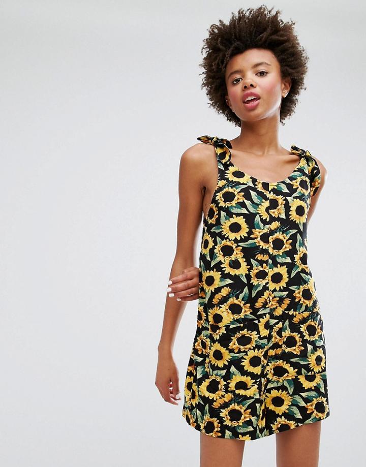 Monki Sunflower Pocket Romper - Black