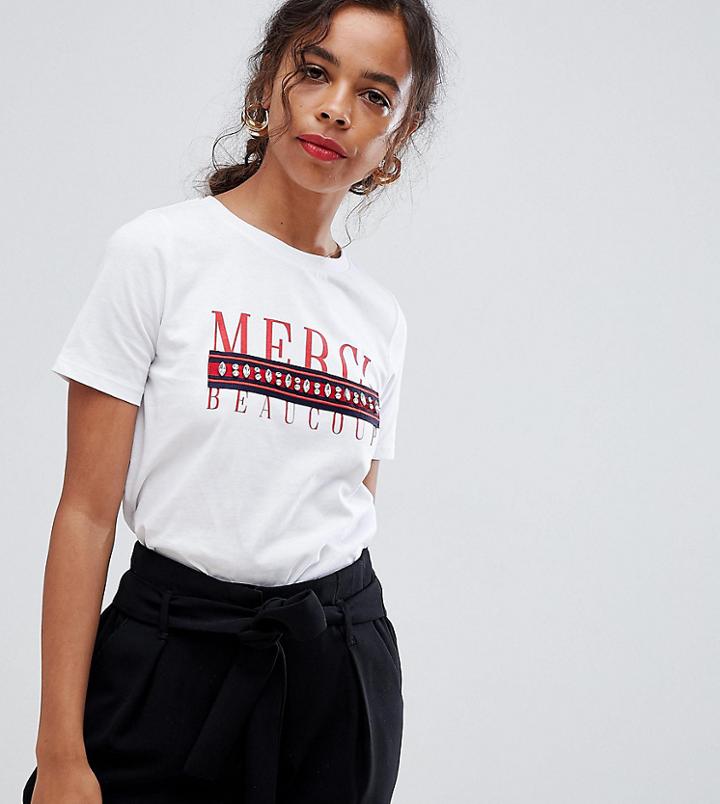 River Island Petite Merci Slogan T-shirt - White