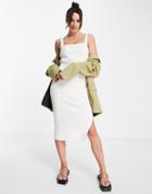 Asos Design Knit Square Neck Midi Dress In Cream-white