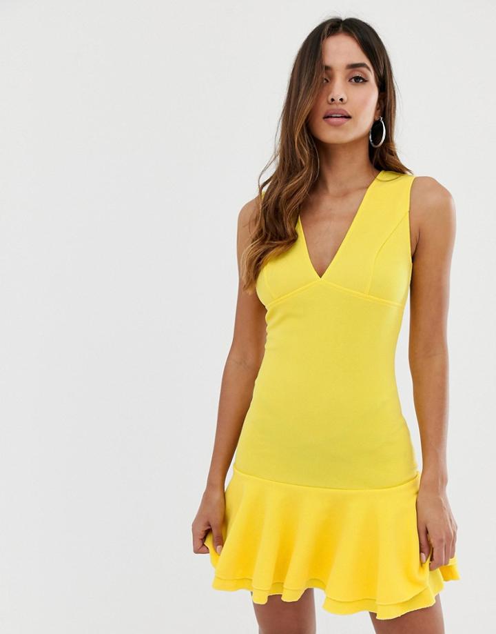 Ax Paris Bodycon Peplum Dress In Yellow - Yellow