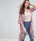 New Look Curve Floral Bird Print Lightweight Duster - Pink