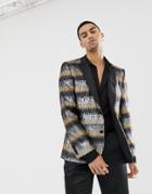 Asos Edition Skinny Suit Jacket In Gray And Gold Sequins