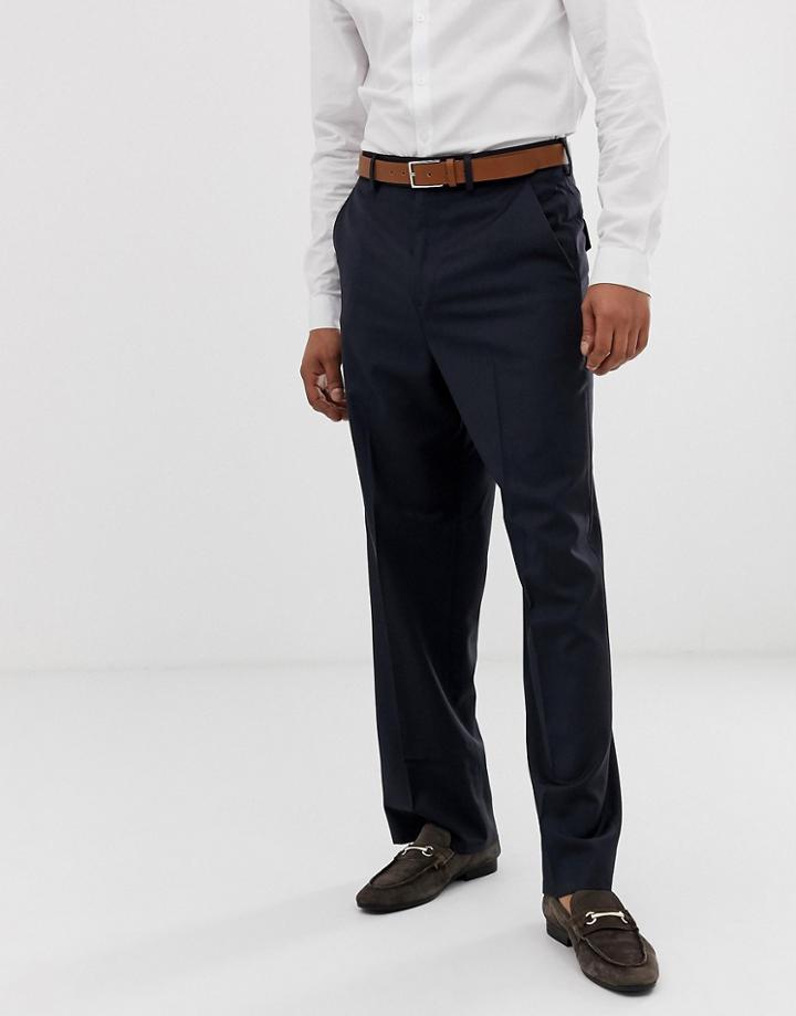 Asos Design Wide Leg Smart Pants In Navy 100% Wool