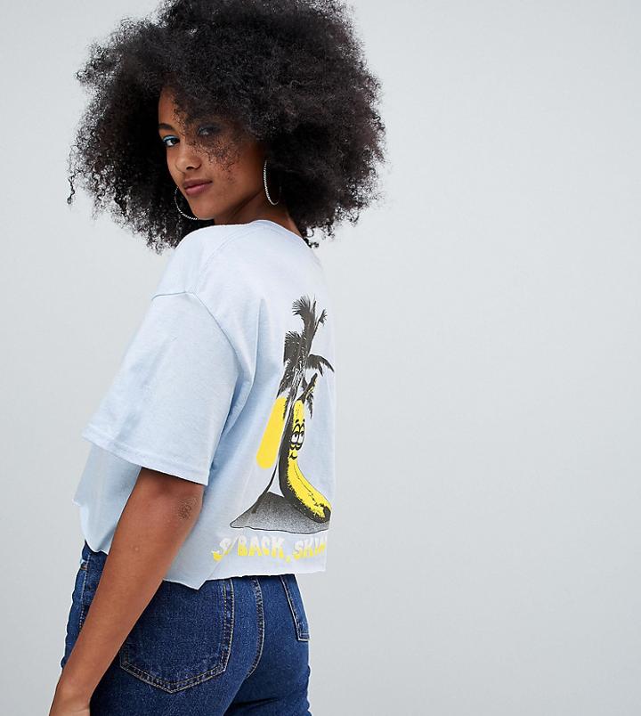 Crooked Tongues Oversized Cropped T-shirt In Blue With Banana Print - Blue