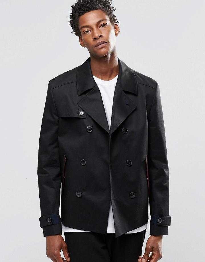 Hugo By Hugo Boss Peacoat In Water Repellent Cotton - Black
