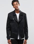 Hugo By Hugo Boss Peacoat In Water Repellent Cotton - Black