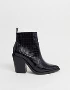 Asos Design Elliot Western Boots In Black Croc - Black