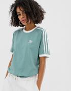 Adidas Originals 3 Stripe Ringer T-shirt In Green - Green