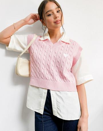 Minga London Cropped Sweater Vest In Pink Cable Knit