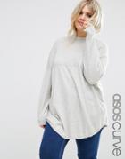 Asos Curve Tunic With High Neck In Cashmere Mix - Gray