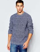 Asos Lambswool Rich Sweater With All Over Rib - Navy