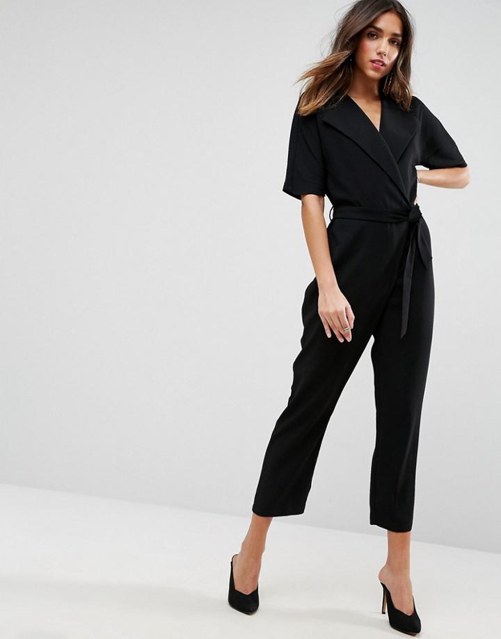 Asos Wrap Jumpsuit With Self Belt - Black