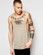 Asos Tank With Extreme Racer Back And Raw Edge In Green - Green