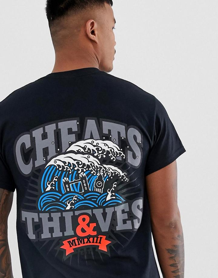 Cheats & Thieves Wave Back Print T-shirt-black