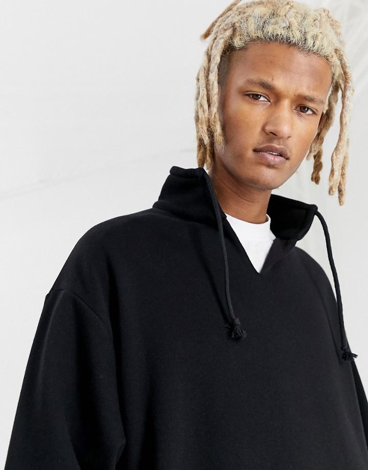 Asos Design Oversized Sweatshirt With Open V Neck In Black