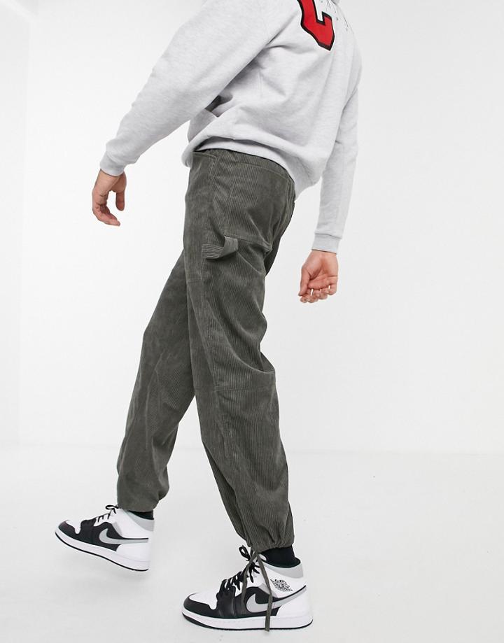 Asos Design Carpenter Pants In Khaki Corduroy-green