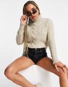 Na-kd Cable Knit High Neck Sweater In Beige-neutral