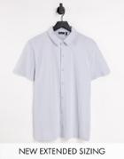 Asos Design Button Through Jersey Shirt In Gray Blue-blues