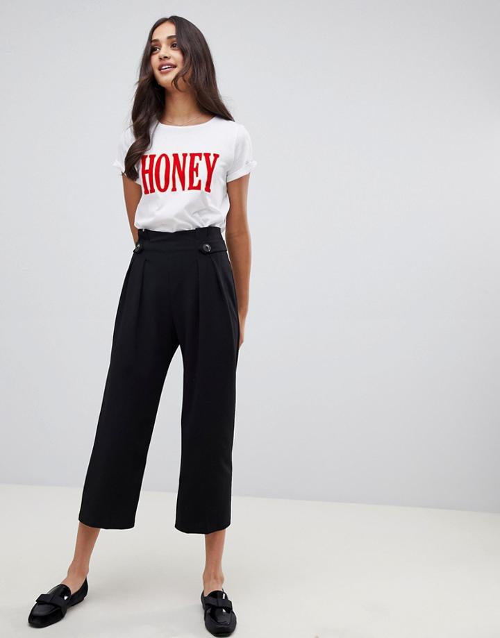 Miss Selfridge Cropped Wide Leg Pants In Black - Black