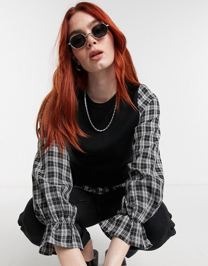New Look Check Shirt 2 In 1 Sweater In Black
