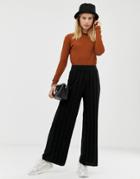 Asos Design Knitted Wide Leg Pants With Deep Rib-black