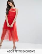 Asos Petite Bright Mesh Midi Dress - Red