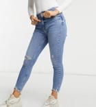 River Island Petite High Rise Ripped Knee Skinny Jeans In Light Auth Blue-blues