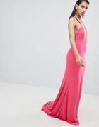Jovani Plunge Maxi Dress With Embellished Detail - Pink