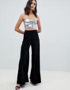 Miss Selfridge Wide Leg Velvet Pants In Black - Black