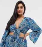 Asos Design Curve Washed Paisley Print Tie Front Beach Top Two-piece-multi