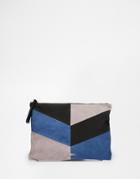Faith Patchwork Clutch Bag In Suede - Navy