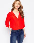 Asos Minimal Deep V Blouse - Red