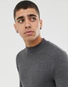 Asos Design Muscle Fit Long Sleeve Jersey Turtleneck In Charcoal Marl-gray