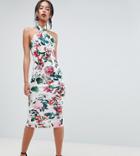 Asos Design Tall Floral Halter Neck Midi Dress-multi