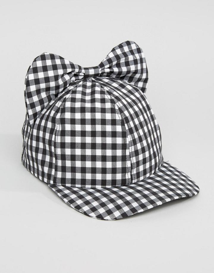 Helene Berman Gingham Cap With Bow - Black