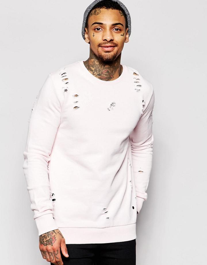 Criminal Damage Sweatshirt With Distressing - Pink